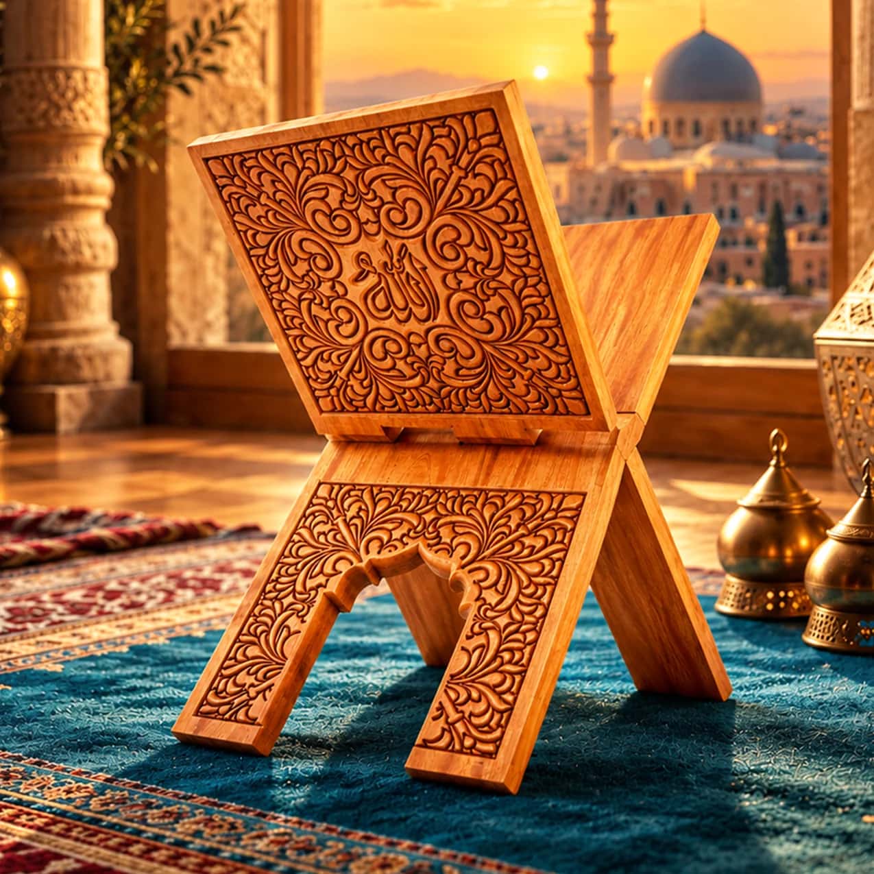 Allahu Premium Best Mahogany Wooden Quran Rehal (কাঠের রেহাল) thumbnail 1