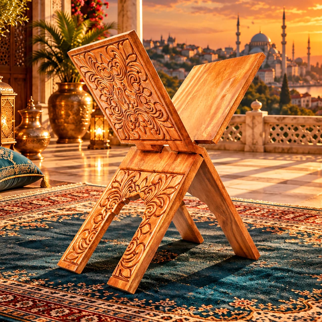 Calligraphy Floral Best Wooden Quran Rehal (কাঠের রেহাল)